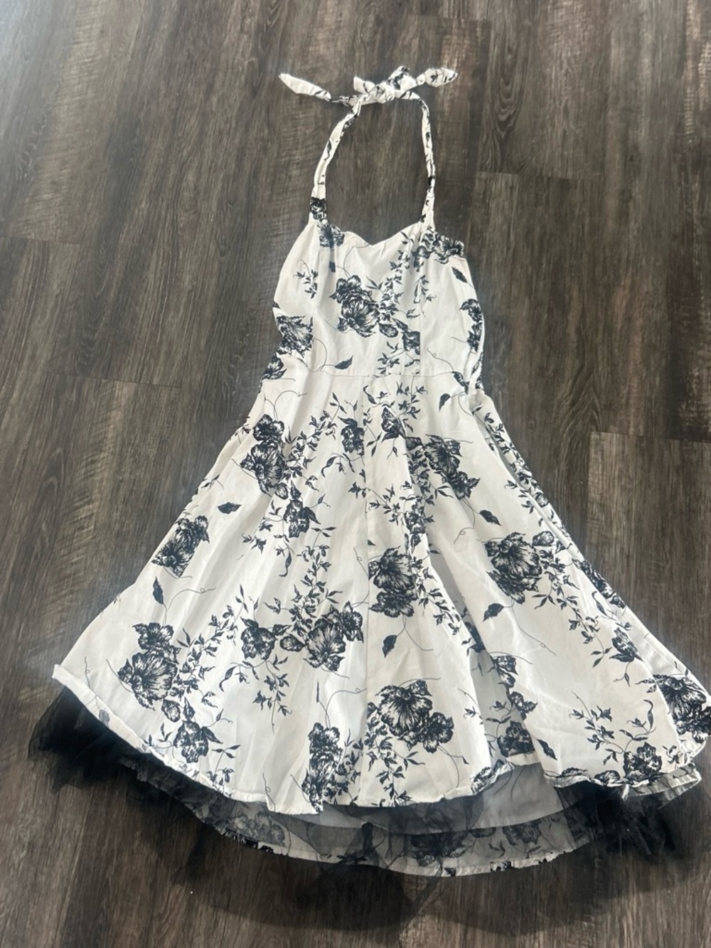 White and black Floral Halter Midi Dress